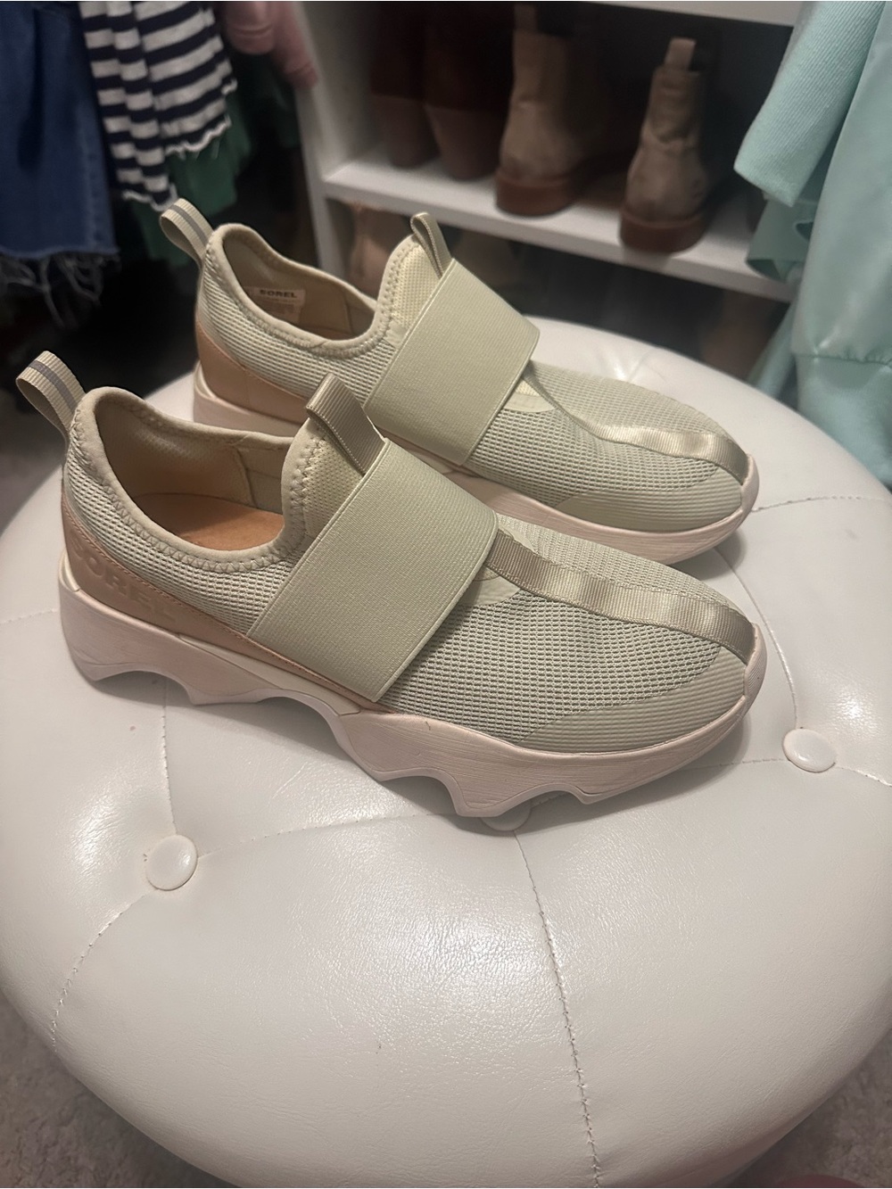 Sorel Women’s Cream Slip-On Mesh Sneakers with Chunky Sole